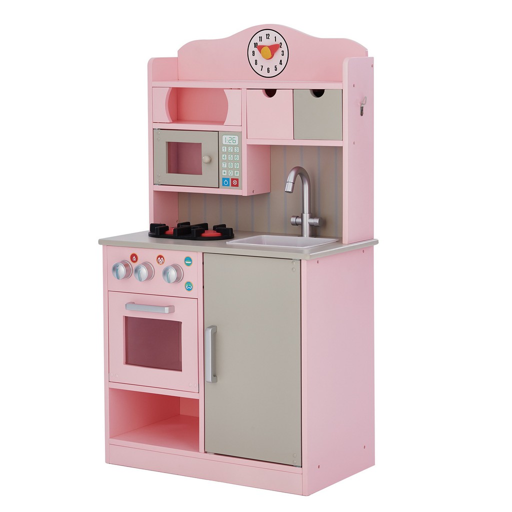 Teamson 佛羅倫斯木製廚房玩具 - 粉紅色/灰色