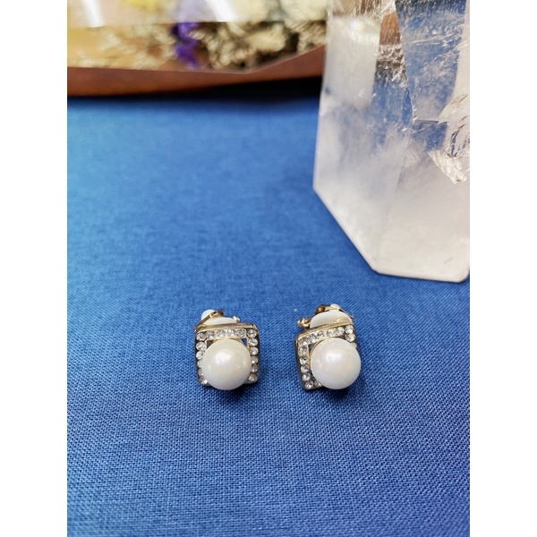 🇰🇷韓國進口🔮鋯石珍珠方型（夾式）耳環