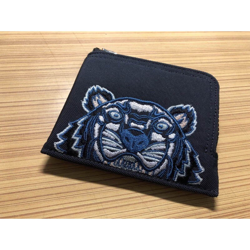 Kenzo 虎頭刺繡 隨身皮夾 卡夾 零錢包 海軍藍 專櫃正品