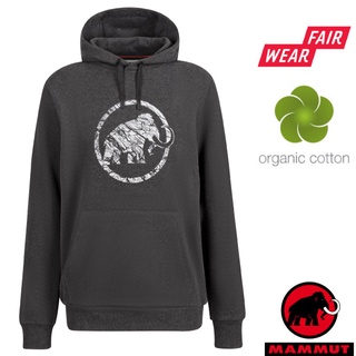 【MAMMUT 長毛象】男款有機棉透氣保暖連帽長袖上衣 Logo ML Hoody .帽T/ 黑 02141