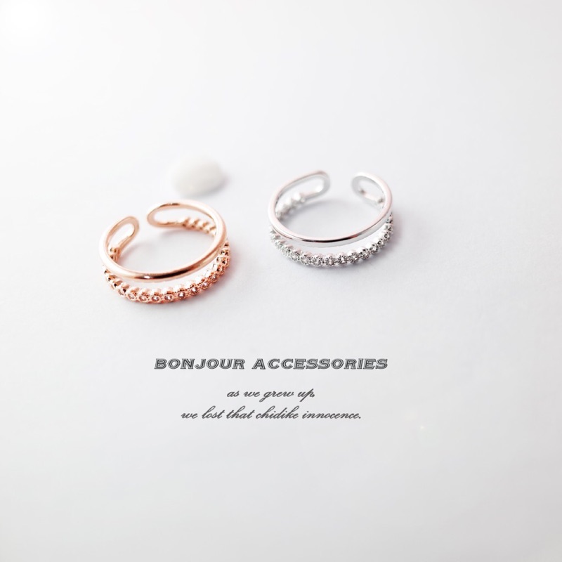 【Bonjouracc】韓國戒指 雙槓圈鑽簍空 造型 可調 戒 戒指