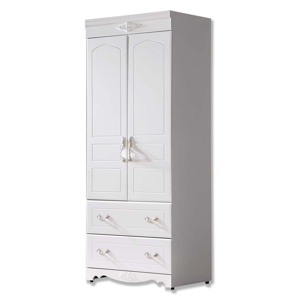 Boden-艾莉雅2.7尺法式歐風白色二門二抽高衣櫃