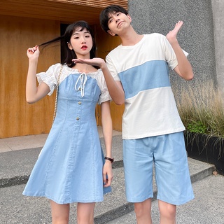 【COUPLE】不一樣的情侶裝❗❗夏裝套裝2022新款ins短袖t恤男連衣裙女小眾設計感