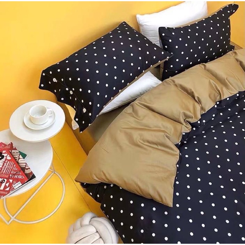 Little Bed小床-黑底白點埃及棉床組四件組 全棉埃及長絨棉貢緞 日式寢具 床包