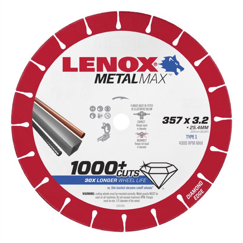 美國 LENOX 狼牌 風火輪 14吋 鑽石鋸片 壽命比傳統砂輪片30倍耐用 萬用鋸片