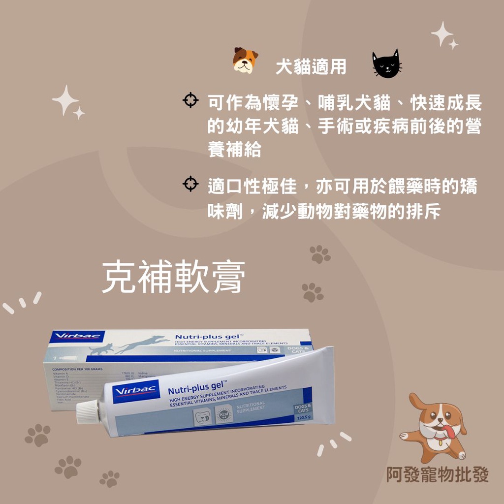阿發寵物批發 Virbac 維克 Nutri Plus Gel 克補軟膏 1 5g 犬貓適口性好營養膏虛弱 蝦皮購物