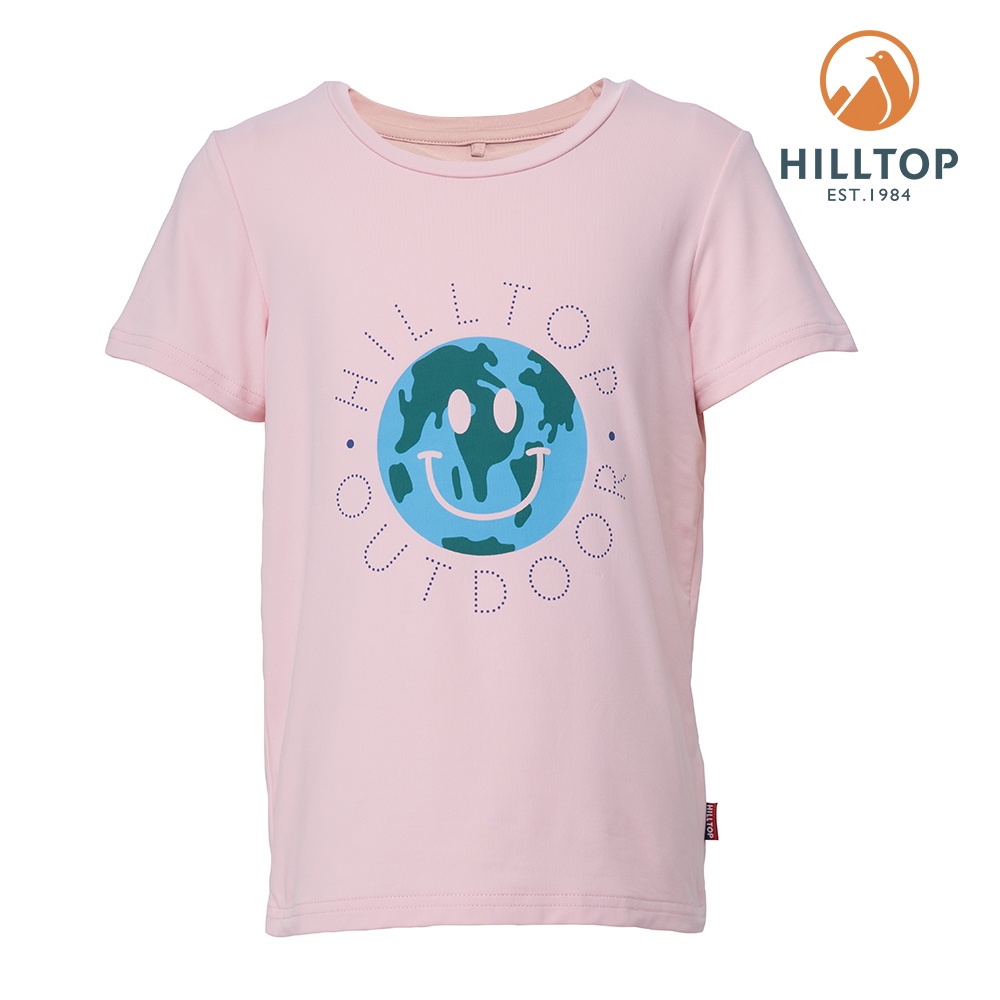 【Hilltop 山頂鳥 】童款 Polygiene 抗菌吸濕快乾地球圖案T恤 PS04XC17-粉
