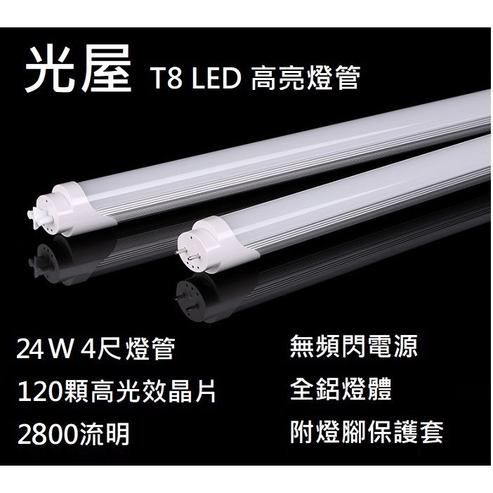 光屋無藍光 4尺 T8 全鋁材燈體 LED 燈管 20W 22W 24W 36W 40W 非玻纖管 玻璃管