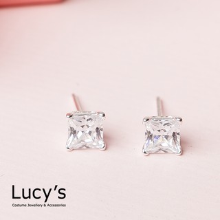 Lucy's 925純銀 簡約方鑽耳環-0.6cm (23191)