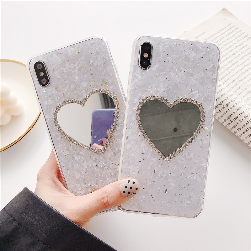 11 P M 仙女貝殼金箔愛心鏡子iphone手機殼 蝦皮購物