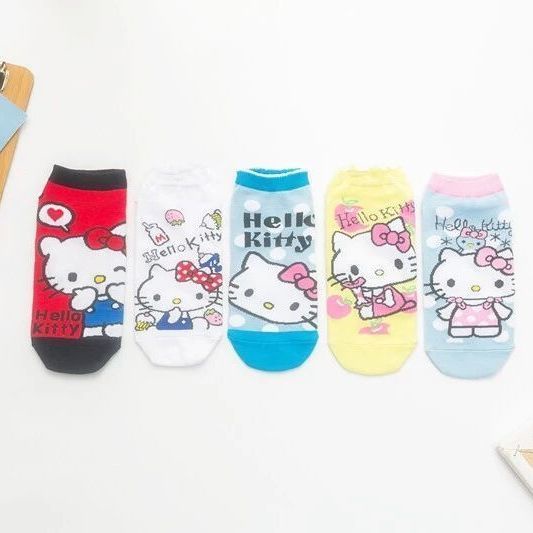 【親子襪】5雙襪子女純棉防臭透氣春秋學生女童襪Hello Kitty