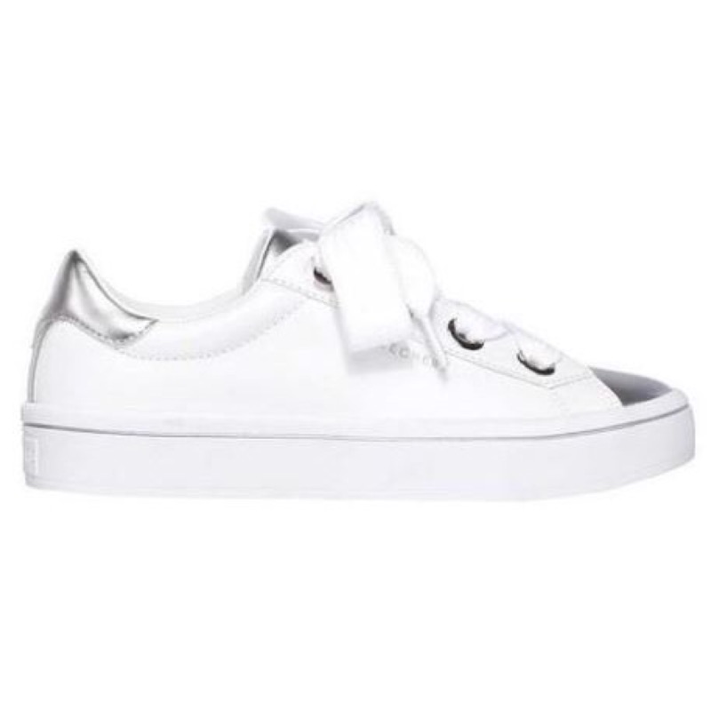 Skechers 新到貨HI-LITES - MEDAL TOES 銀白色寬鞋帶皮布鞋小厚底鞋| 蝦皮購物