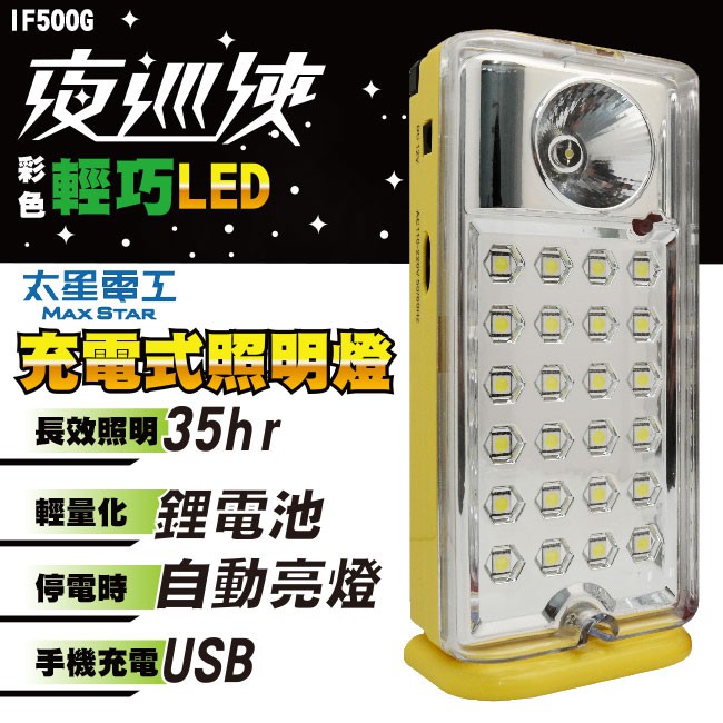 夜巡俠綠色LED充電式照明燈 1入  IF500G  #CS
