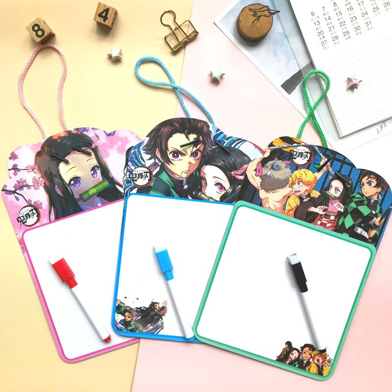 新月 鬼滅之刃畫板 附畫筆和橡皮擦 角落生物畫板角落小夥伴兒童可擦雙面寫字塗鴉板炭治郎禰豆子畫畫告示板獎品