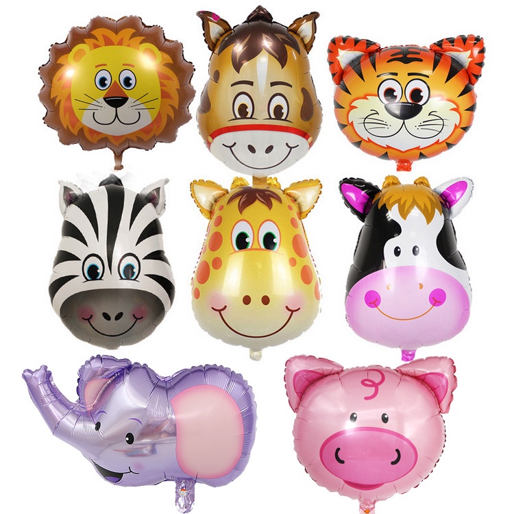 叢林派對裝飾氣球 卡通動物頭氣球 鋁膜氣球獅子老虎小鹿猴子等動物鋁箔氣球