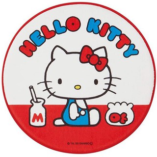 小禮堂 Hello Kitty 圓形絨毛吸水腳踏墊 止滑地墊 浴室地墊 地毯 (紅白 側坐)