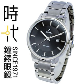 【SIGMA】1122M-1 日期顯示 藍寶石鏡面 鋼錶帶男錶 黑/銀 40mm 臺南 時代鐘錶
