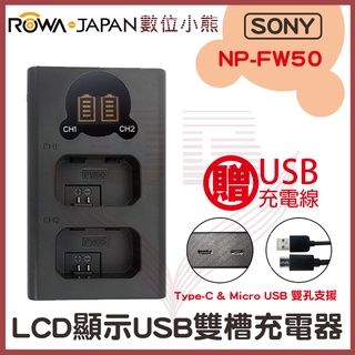 【數位小熊】ROWA 樂華 FOR SONY NP-FW50 LCD顯示 Type-C USB 雙槽充電器 NEXC3