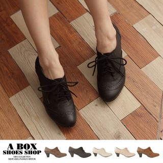 格子舖＊【KGW6650】5.5CM踝靴 MIT台灣製 英倫牛津皮質素面綁帶式粗跟超舒適粗中跟短靴-黑