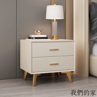 意式輕奢ins簡約皮簡現代金色床頭櫃極白色“臥室北歐風新品置物架實木 Q00sJC