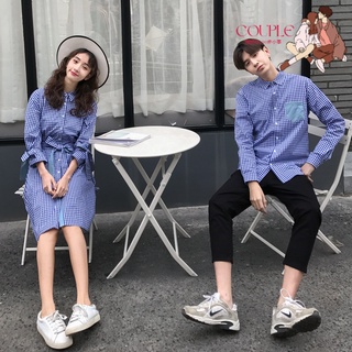 【COUPLE】💙💙情侶裝春夏季不一樣的情侶裝韓版氣質女連衣裙男襯衫
