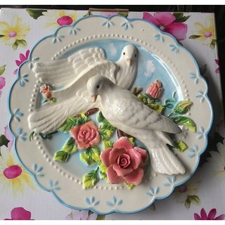 【浪漫349】Function Art 品牌單款價3D立體彩釉 高級瓷盤掛飾愛情鳥白鴿