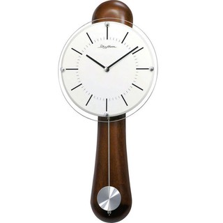《神梭鐘錶》日本空運來臺RHYTHM CLOCK 現代原木搖擺靜音掛鐘 型號：CMP525NR06
