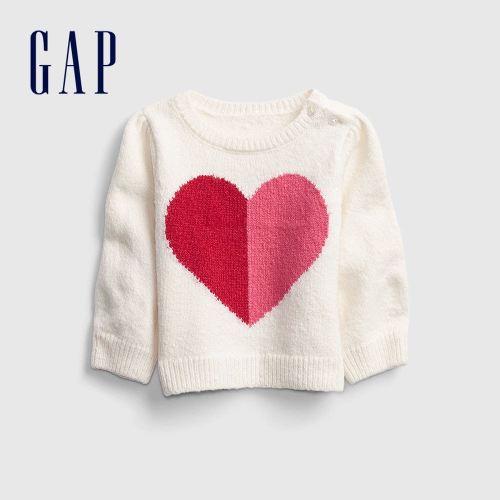 Gap 嬰兒裝 時尚愛心針織針織衫-象牙白(644112)