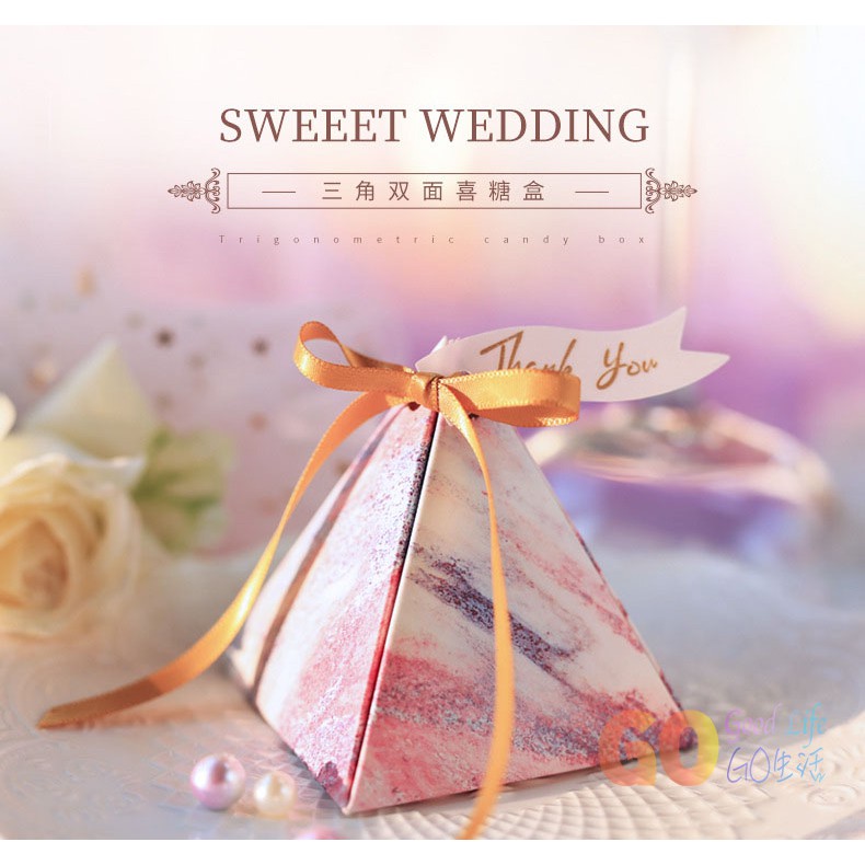 ☆Alice☆ ✔現貨✔ 喜糖盒 *金字塔喜糖盒* 大理石 送客禮 婚禮小物 二次進場 小紙盒