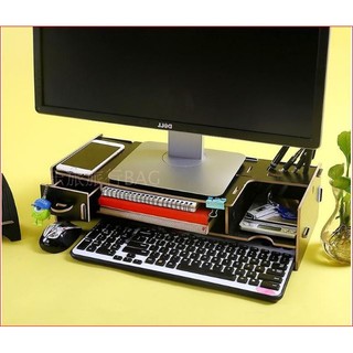 【現貨】木製DIY 抽屜型 螢幕架 黑色 收納盒 抽屜櫃 置物架 木製螢幕架 螢幕增高架