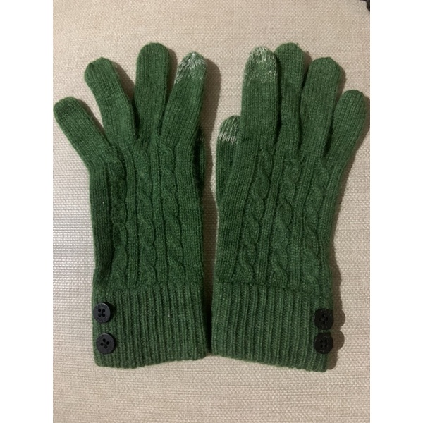 《保暖手套-羊絨系列》日本Chloe綠色麻花編織羊絨手套