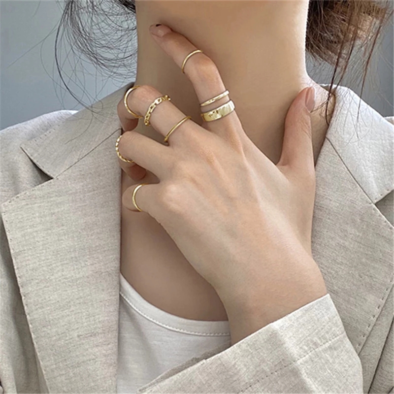 7 件/套時尚個性金銀戒指套裝金屬手指戒指女士首飾配件