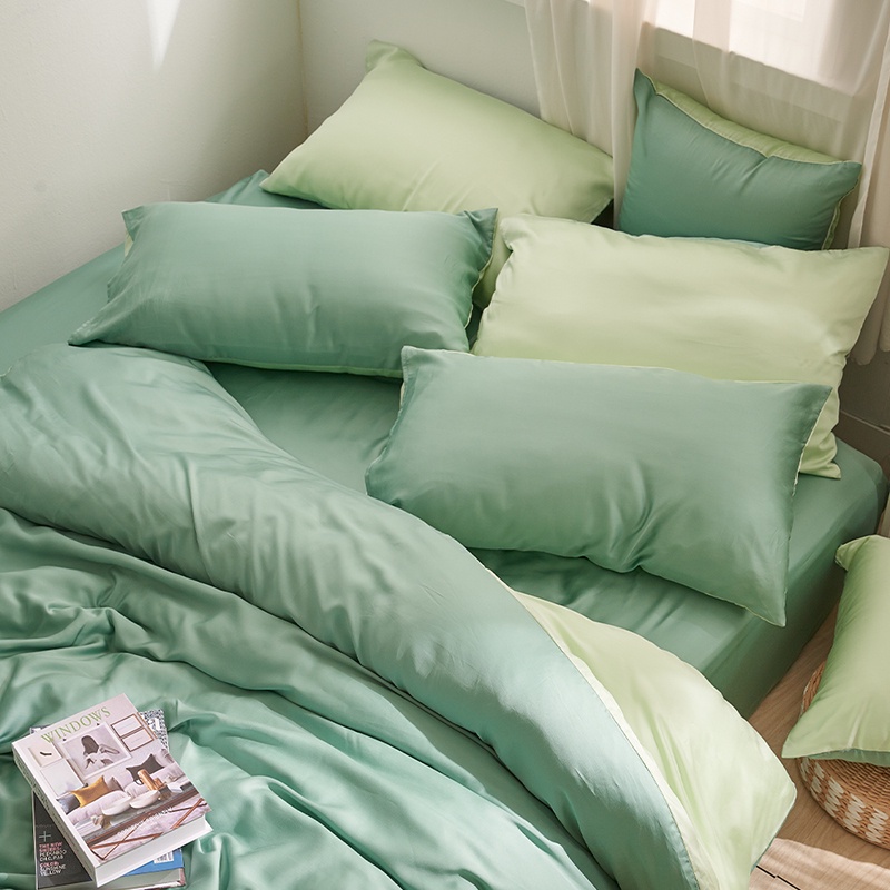 戀家小舖 台灣製床包 單人床包 床單 森林綠 100%天絲 床包枕套組 60支天絲 素色
