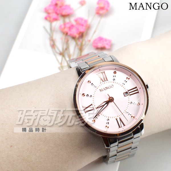 (活動價) MANGO 原廠公司貨 MA6734L-10T 浪漫清新 羅馬時刻 不鏽鋼女錶 半玫瑰金x粉【時間玩家】