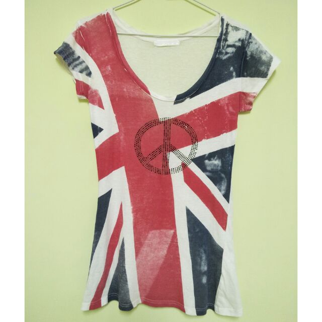 英國國旗刷色塗鴉風白色圓領T恤
