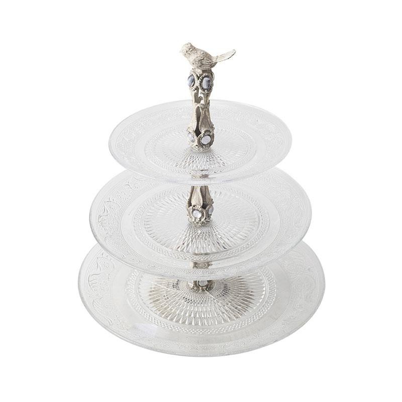 法式古典藝術鍛鐵水晶浮雕三層鳥兒蛋糕盤 點心架