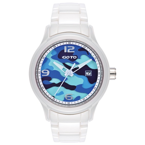 GOTO NO.7迷彩系列精密陶瓷手錶-白x藍