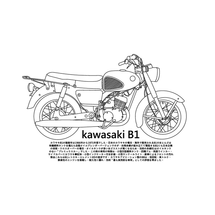 【Nika 設計師T恤】i-23-kawasaki B1摩托車T恤-短袖