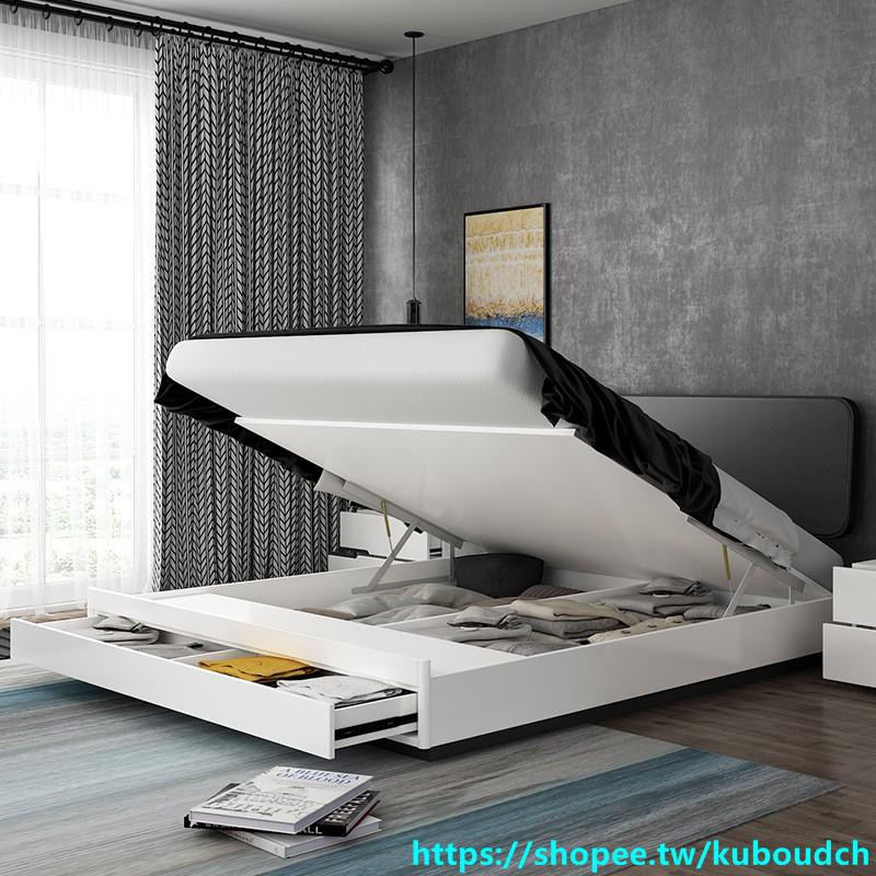 新品床架 現代簡約高箱儲物床1米5榻榻米床板式床箱拼接床收納床實木雙人床架單人床架 蝦皮購物