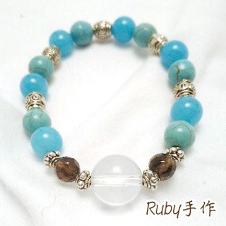 【DIY飾品材料包】想念。白水晶*茶晶*藍瑪瑙*土耳其石。Ruby手鍊PSB912●手作飾品。新手最愛●
