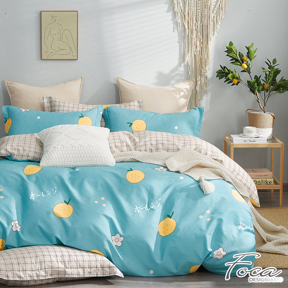 【FOCA檸檬樹下】單人/雙人/加大/特大-韓風設計100%精梳純棉三/四件式舖棉兩用被床包組