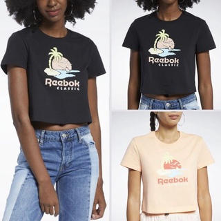 REEBOK SUMMER RETREAT TEE 女款 夏日風格 短袖T 休閒T 短版 T恤 黑色 橙色