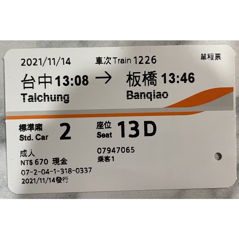 高鐵票根 2021/11/14 2022/1/8 2022/1/9 2022/6/20 台中 新竹 板橋 台北 收藏用