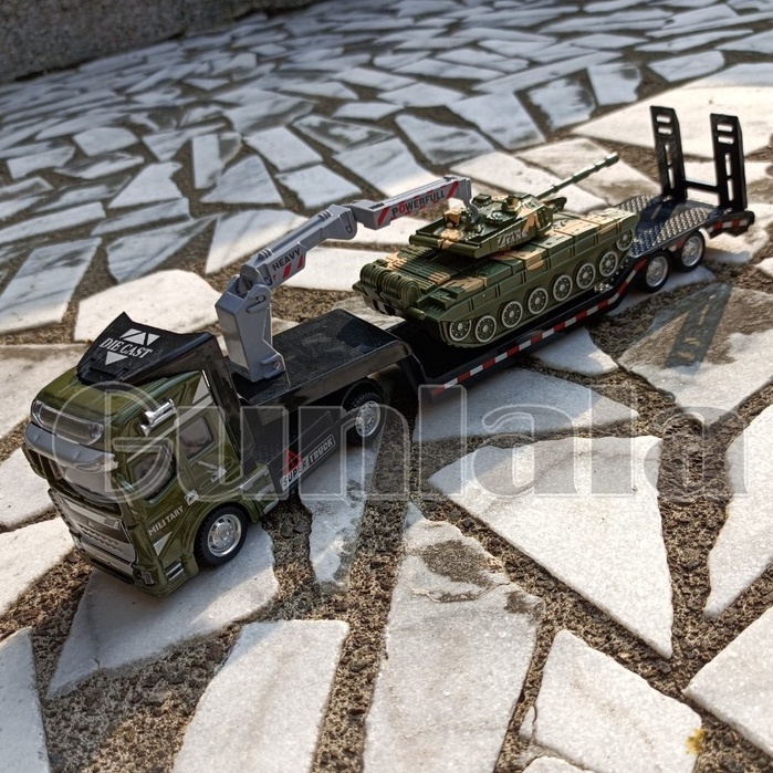 軍事運輸拖板車 軍用坦克運輸車 拖車模型 卡車頭 約1/50 1:50 戰車運輸車