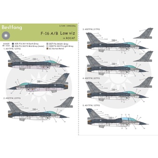 1/144Bestfong水貼紙~美國F-16A/B戰鬥機,國軍低視度塗裝(含細部標誌,可選擇做多種塗裝2架)