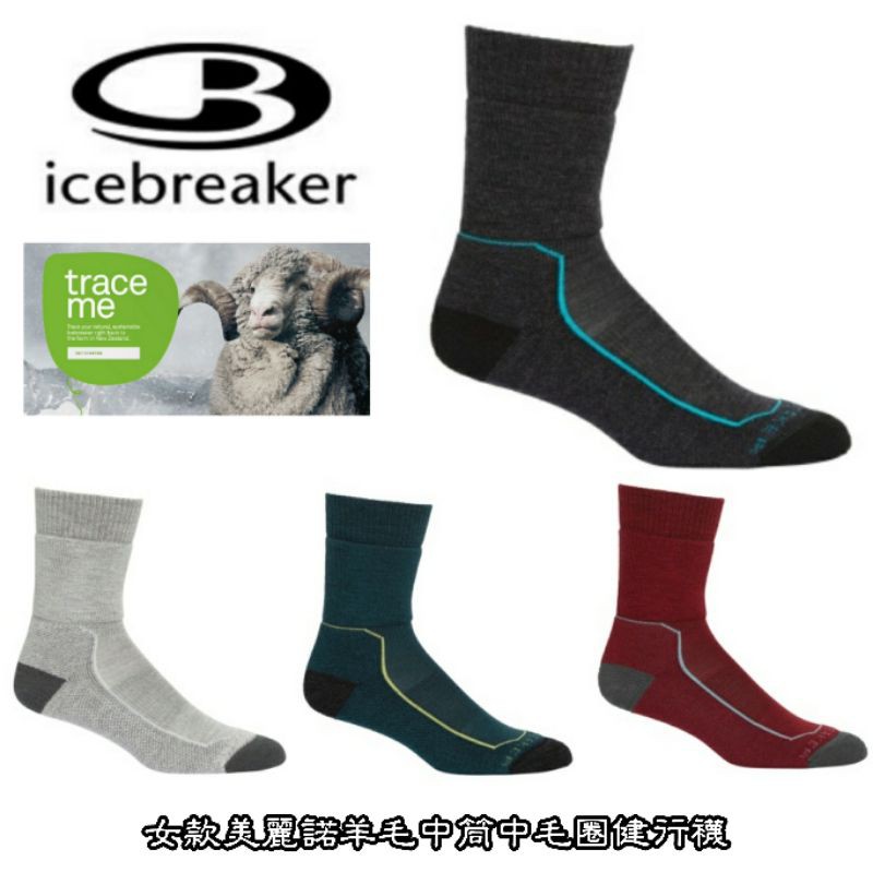 紐西蘭icebreaker 女款美麗諾羊毛中筒中毛圈登山健行襪IB105097