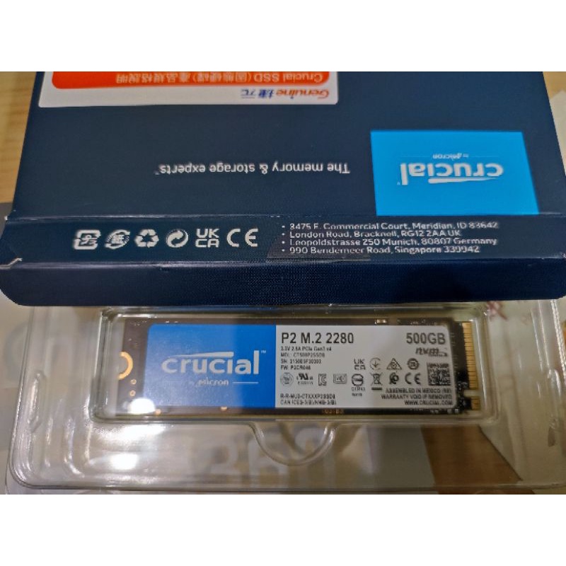 美光 m2 P2 500g ssd  捷元公司貨 五年保固 / pcie2280  crucial p2