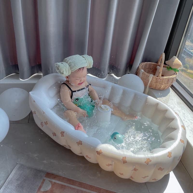 🔥現貨🔥兒童充氣澡盆 嬰兒浴盆 充氣泳池 洗澡神器 攜帶方便 自帶充氣