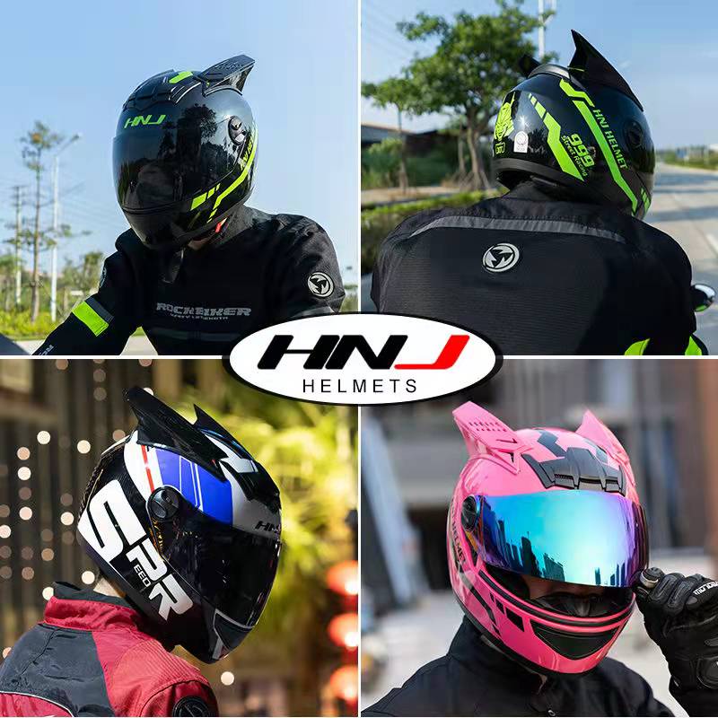 🔥🔥【送防霧膜】HNJ電動摩托車安全帽 騎士機車全罩 犄角安全帽 男女情侶安全帽 個性犄角