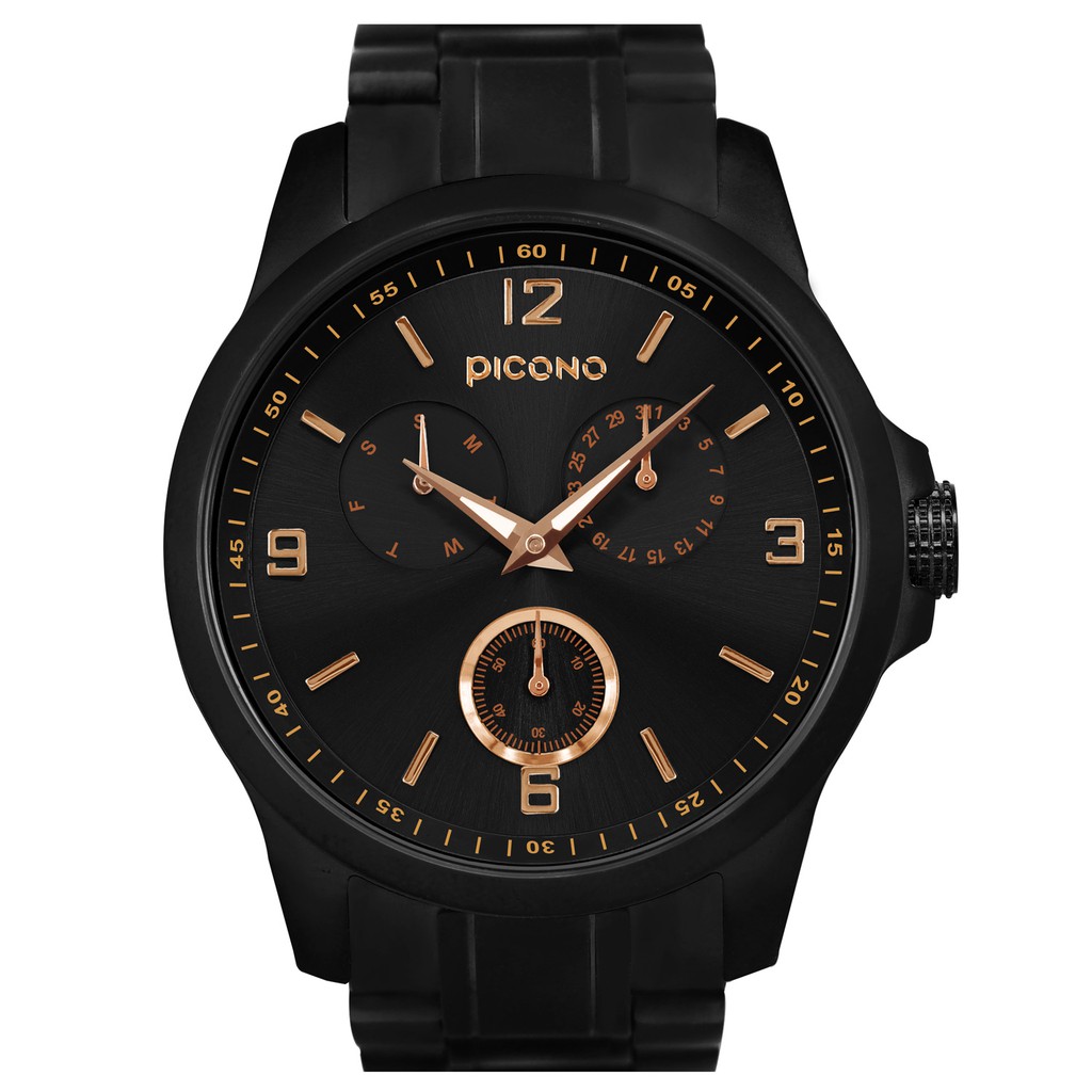 PICONO Original 經典真三眼多功能系列不鏽鋼錶帶手錶 / OR-9703 霧面黑